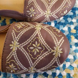 Purple Embroidered Flats